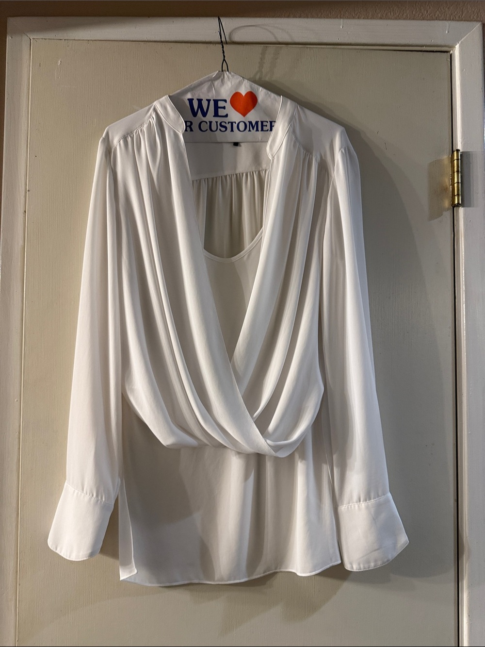 BCBGMaxAzria White Draped Surplice Blouse